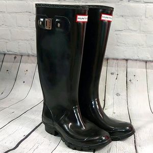 Hunter Rain High Gloss black rain boots Sz 6 EU 37